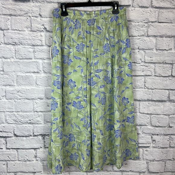 Vintage Sag Harbor Green Floral Midi Skirt Size L Buttondown 80's NWT - Picture 4 of 6